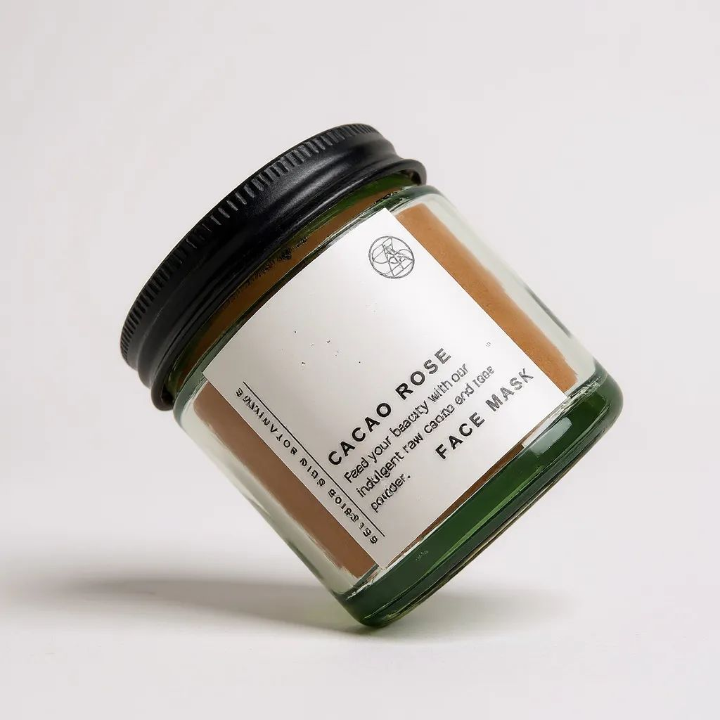 Jar of Cacao Rose face mask on a white background